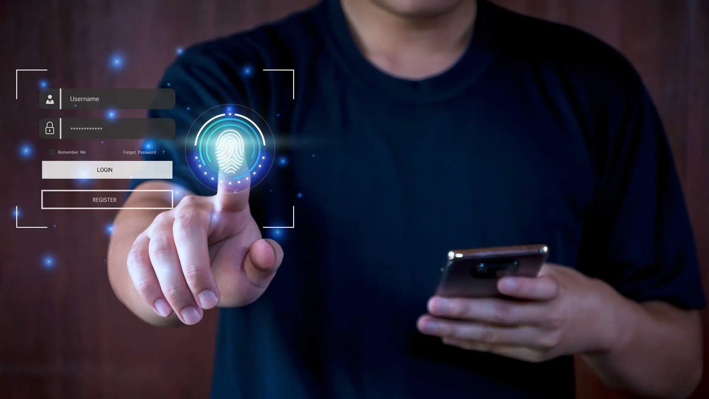 homem tocando em uma tela virtual para fazer autenticação multifator